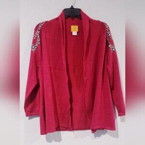 Ruby Rd Sweater Shrug Heart Crystals Accent Cardigan Size S